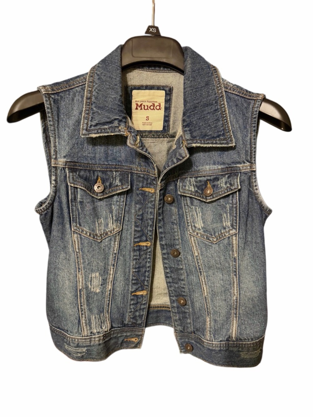 Mudd Sleeveless Distressed Blue Denim Vest